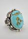 Vintage Navajo Sterling Silver Royston Turquoise Stamped 3D Floral Ring