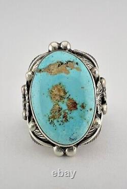 Vintage Navajo Sterling Silver Royston Turquoise Stamped 3D Floral Ring