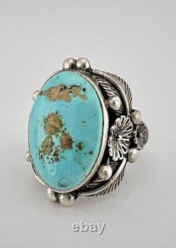 Vintage Navajo Sterling Silver Royston Turquoise Stamped 3D Floral Ring