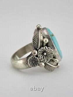 Vintage Navajo Sterling Silver Royston Turquoise Stamped 3D Floral Ring