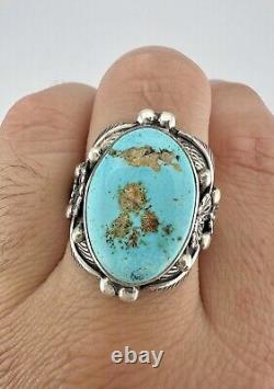 Vintage Navajo Sterling Silver Royston Turquoise Stamped 3D Floral Ring