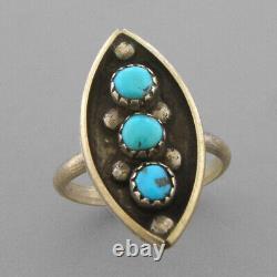 Vintage Navajo Sterling Silver Snake Eyes Turquoise Ring Size 8.25