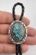 Vintage Navajo Sterling Silver Spiderweb Kingman Turquoise Stamped Bolo Tie