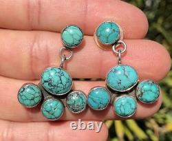 Vintage Navajo Sterling Silver Spiderweb Number #8 Turquoise Dangle Earrings