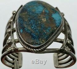 Vintage Navajo Sterling Silver Spiderweb Turquoise Cuff Bracelet Heavy