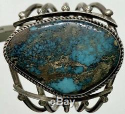 Vintage Navajo Sterling Silver Spiderweb Turquoise Cuff Bracelet Heavy