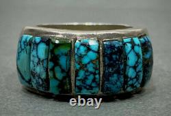 Vintage Navajo Sterling Silver Spiderweb Turquoise Inlay Ring HEAVY 21 Grams