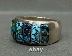 Vintage Navajo Sterling Silver Spiderweb Turquoise Inlay Ring HEAVY 21 Grams