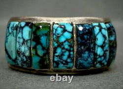 Vintage Navajo Sterling Silver Spiderweb Turquoise Inlay Ring HEAVY 21 Grams