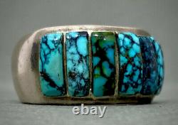 Vintage Navajo Sterling Silver Spiderweb Turquoise Inlay Ring HEAVY 21 Grams