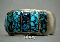 Vintage Navajo Sterling Silver Spiderweb Turquoise Inlay Ring HEAVY 21 Grams