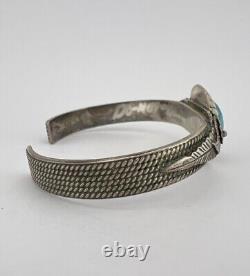 Vintage Navajo Sterling Silver Spiderweb Turquoise Stamped Cuff Bracelet