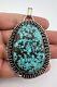 Vintage Navajo Sterling Silver Spiderweb Turquoise Stamped Pendant 3 3/8 -39.2g