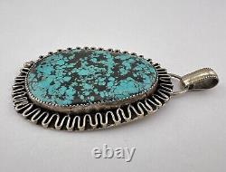 Vintage Navajo Sterling Silver Spiderweb Turquoise Stamped Pendant 3 3/8 -39.2g