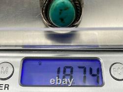 Vintage Navajo Sterling Silver Stampwork Turquoise Ring Size 10.75
