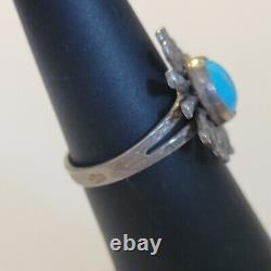 Vintage Navajo Sterling Silver Sunflower Blue Turquoise Split Shank Ring Size 6