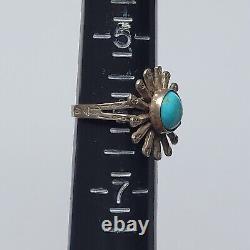 Vintage Navajo Sterling Silver Sunflower Blue Turquoise Split Shank Ring Size 6