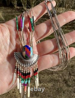 Vintage Navajo Sterling Silver Tuequoise Coral 925 Necklace Signed