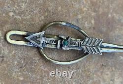 Vintage Navajo Sterling Silver Turquoise Arrow Whirling Log Brooch Tie Pin