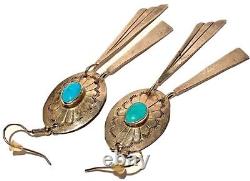 Vintage Navajo Sterling Silver Turquoise Bead Dangle Artisan Native Earrings