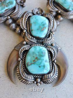 Vintage Navajo Sterling Silver Turquoise Bear Claw Choker Necklace Stamped JH