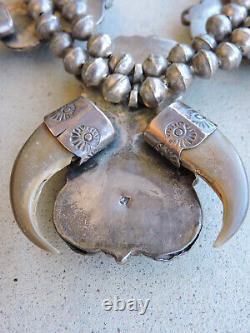 Vintage Navajo Sterling Silver Turquoise Bear Claw Choker Necklace Stamped JH