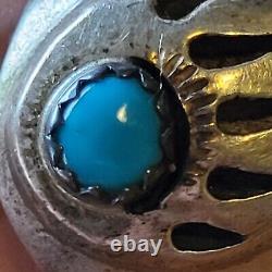 Vintage Navajo Sterling Silver Turquoise Bear Claw Ring Size 8