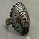 Vintage Navajo Sterling Silver Turquoise Chief Headdress Chunky Ring Size 11