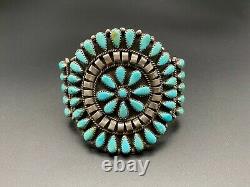 Vintage Navajo Sterling Silver Turquoise Cluster Bracelet Cuff
