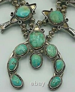 Vintage Navajo Sterling Silver & Turquoise Cluster SQUASH BLOSSOM Necklace 224g