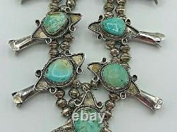 Vintage Navajo Sterling Silver & Turquoise Cluster SQUASH BLOSSOM Necklace 224g