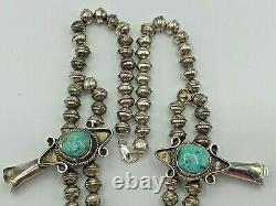 Vintage Navajo Sterling Silver & Turquoise Cluster SQUASH BLOSSOM Necklace 224g