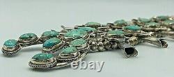 Vintage Navajo Sterling Silver & Turquoise Cluster SQUASH BLOSSOM Necklace 224g