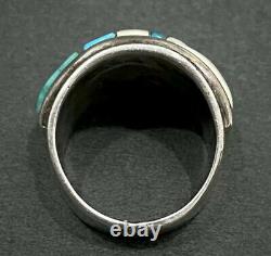 Vintage Navajo Sterling Silver Turquoise Cobblestone Cornrow Inlay Ring