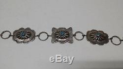 Vintage Navajo Sterling Silver Turquoise Concho Belt