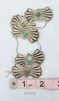 Vintage Navajo Sterling Silver Turquoise Concho Button Set Of Five