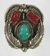 Vintage Navajo Sterling Silver Turquoise & Coral Ring Sz 6.50
