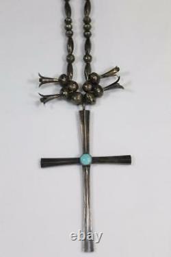 Vintage Navajo Sterling Silver & Turquoise Cross Necklace