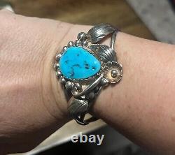 Vintage Navajo Sterling Silver & Turquoise Cuff Bracelet Signed