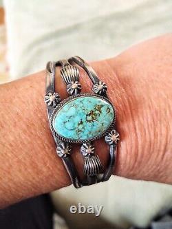 Vintage Navajo Sterling Silver Turquoise Cuff Bracelet Signed M Henry Morgan