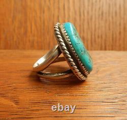 Vintage Navajo Sterling Silver Turquoise Double Shank Ring Size 8.5