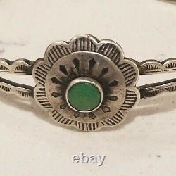 Vintage Navajo Sterling Silver Turquoise Etched Cuff Bracelet