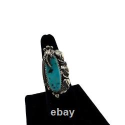 Vintage Navajo Sterling Silver Turquoise Feather Ring signed I W