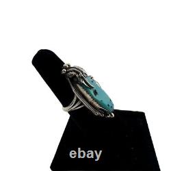 Vintage Navajo Sterling Silver Turquoise Feather Ring signed I W