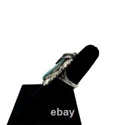 Vintage Navajo Sterling Silver Turquoise Feather Ring signed I W