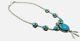 Vintage Navajo Sterling Silver Turquoise Flower Motif Drop Necklace