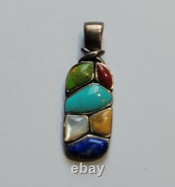 Vintage Navajo Sterling Silver Turquoise Gaspeite Sugalite Lapis Lazuli Pendant