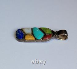 Vintage Navajo Sterling Silver Turquoise Gaspeite Sugalite Lapis Lazuli Pendant