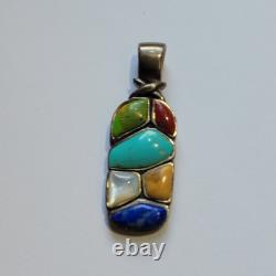 Vintage Navajo Sterling Silver Turquoise Gaspeite Sugalite Lapis Lazuli Pendant