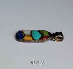 Vintage Navajo Sterling Silver Turquoise Gaspeite Sugalite Lapis Lazuli Pendant